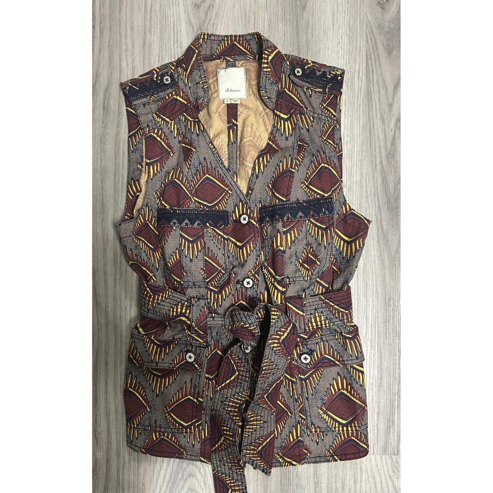 ELEVENSES Geometric Print Sleeveless Vest Belted Utility Jacket‎ Womens M